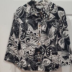 St John Sport By MARIE GRSY Butterfly Black And White Blouse Vintage P2p 22